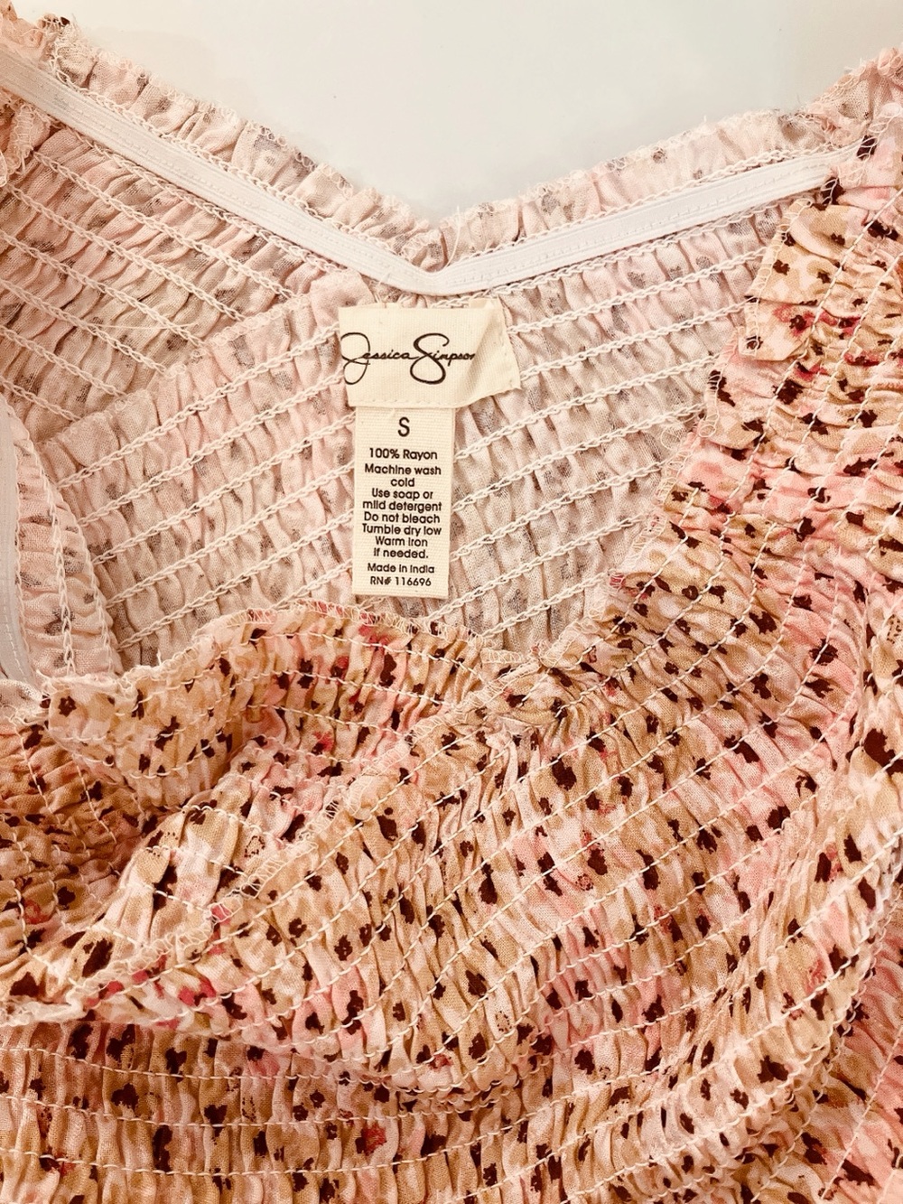 Jessica Simpson Blush Floral V-Neck Smocked Maxi Dress Shortsleeve Small cottage - Picture 5 of 7